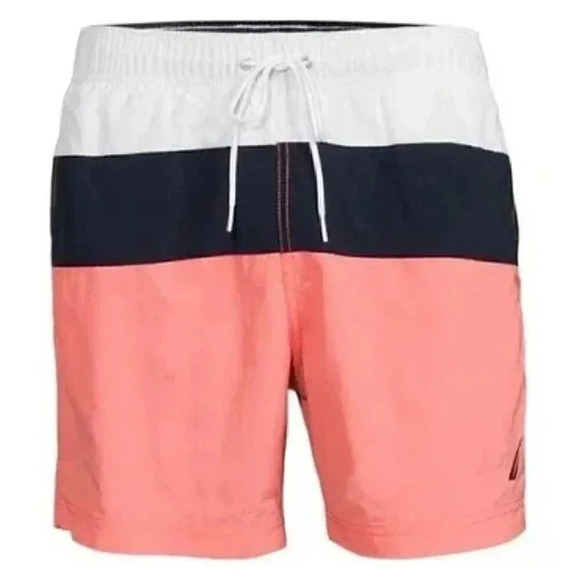 Nautica Men's Colorblock Striped Swim Trunks Board Shorts - Picture 1 of 4